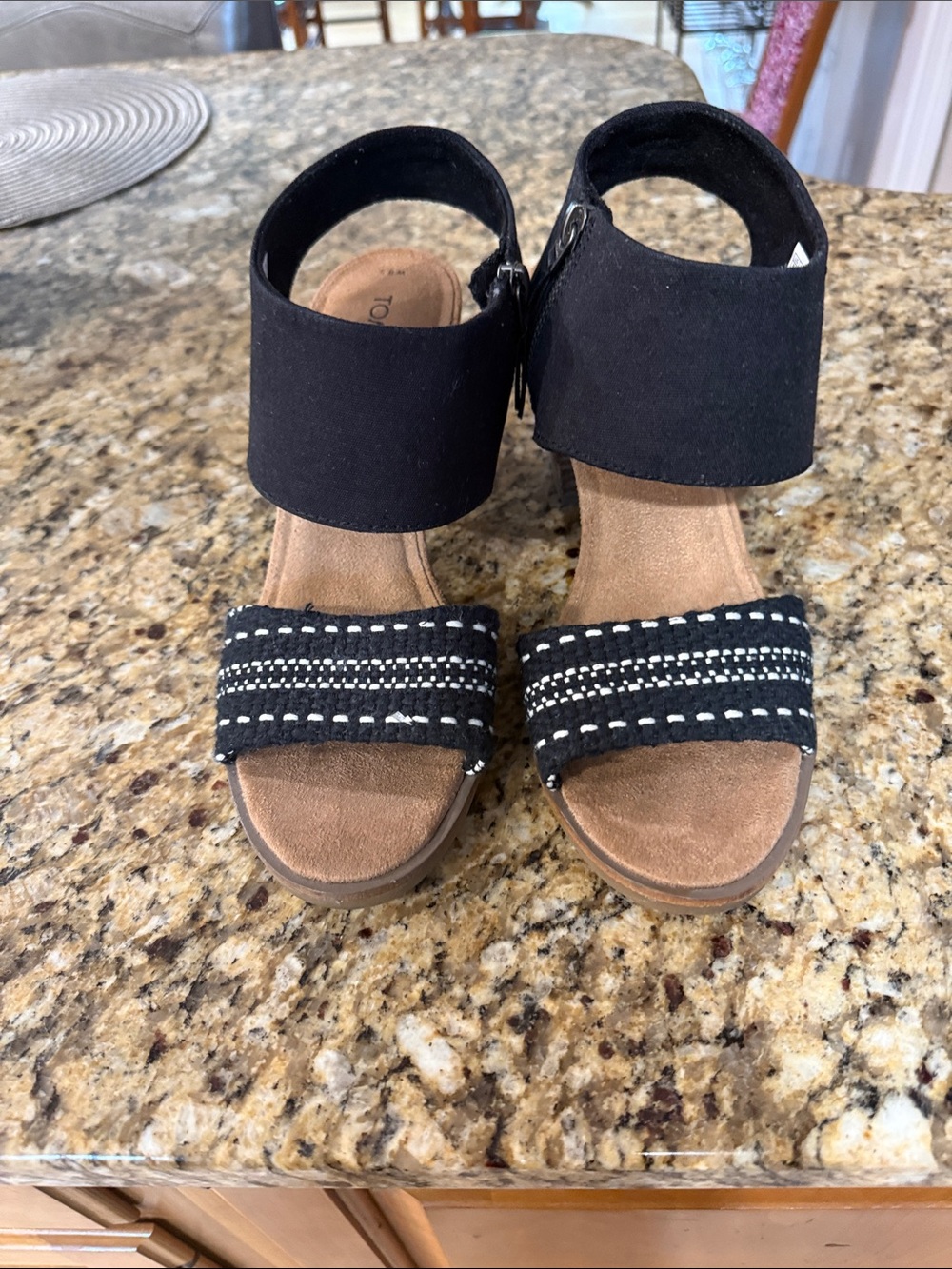 Tom’s Black Wedge Sandals with Ankle Strap